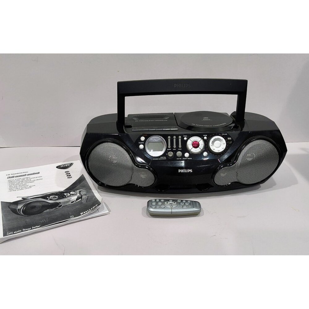 Philips AZ2045 CD Radio Cassette Recorder Boombox w/ Remote Manual WORKS GREAT